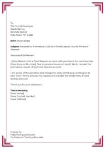 Application for Premature Closure of Fixed Deposit Account from any ...