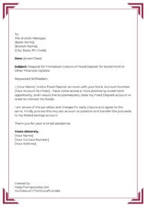 Application for Premature Closure of Fixed Deposit Account from any ...