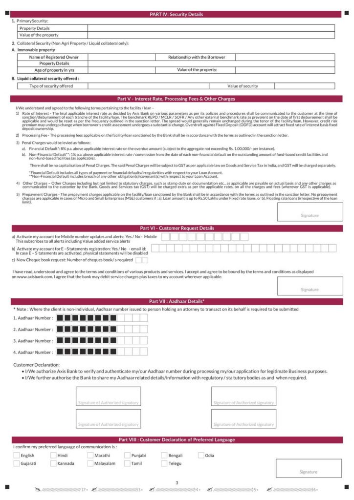 Axis Bank BE Wholesale Application Form Download in PDF