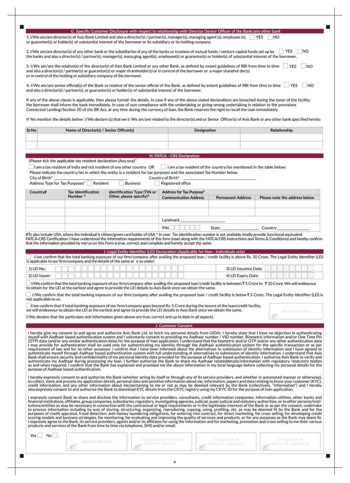 Axis Bank Nano Business Loan Application Form Download in PDF