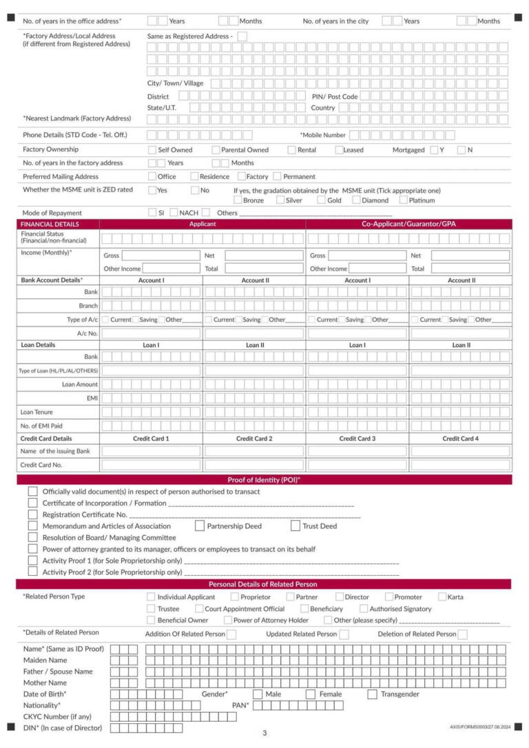 Axis Bank Non Individual Auto Loan Application Form Download in PDF