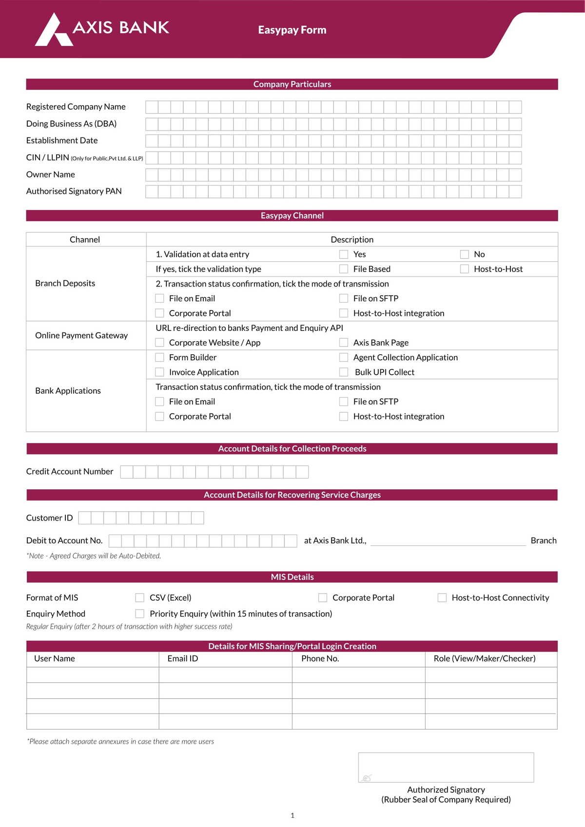 Axis Bank Easypay Application Form Download in PDF-1