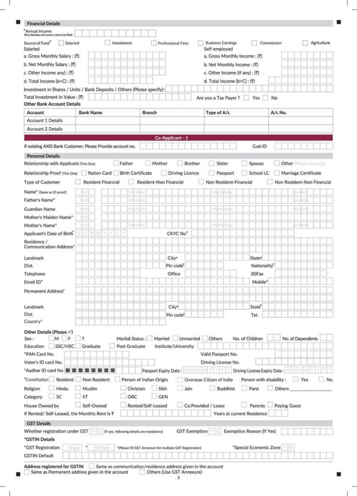 Axis Bank Education Loan Application Form Download in PDF
