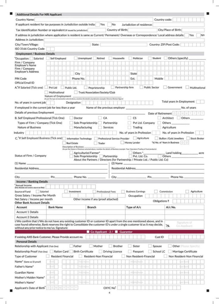 Axis Bank Education Loan Application Form Download in PDF