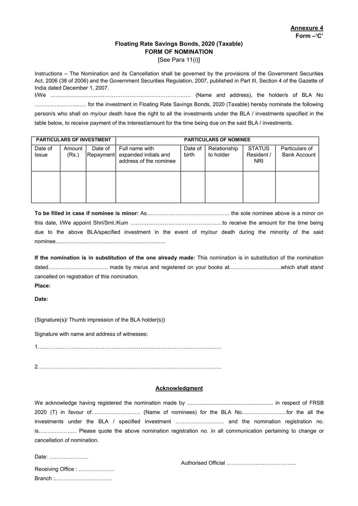 Axis Bank FRSB 2020 Form Of Nomination Download in PDF-1