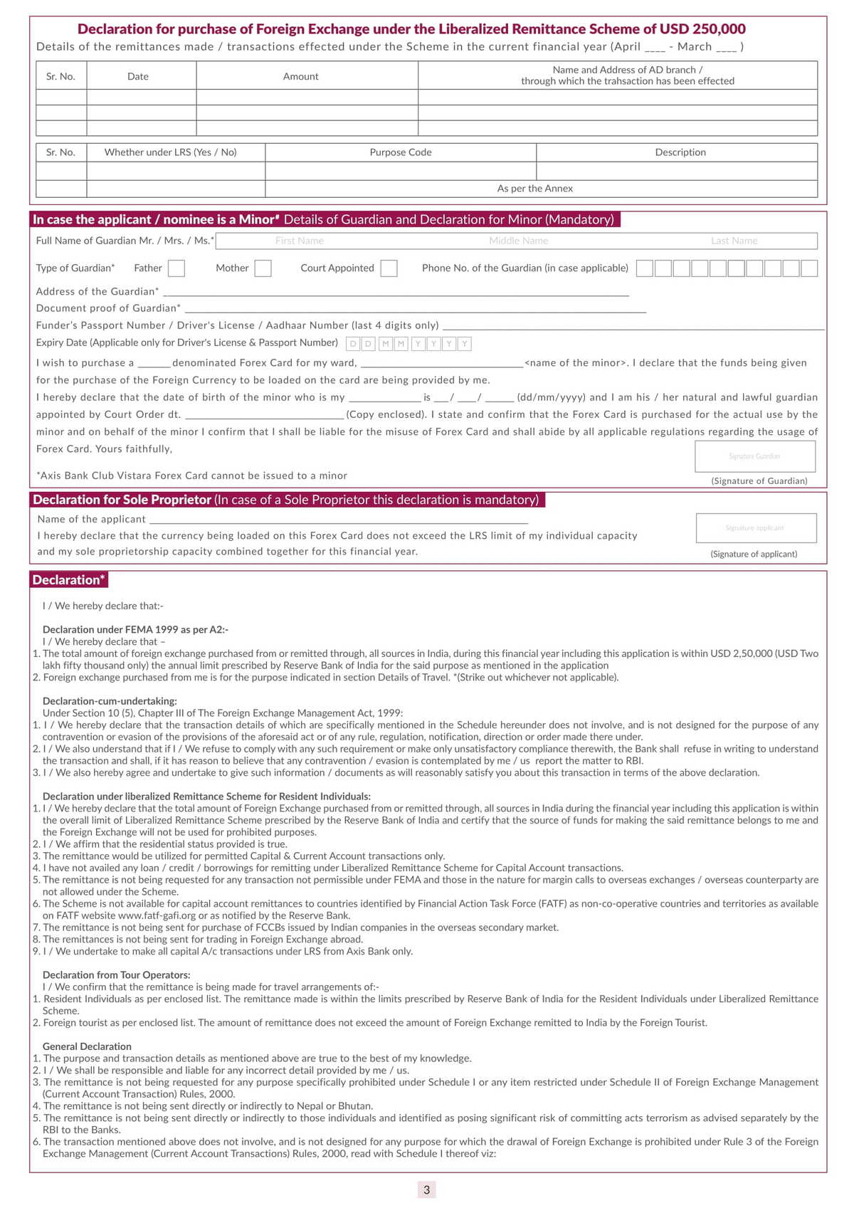 Axis Bank Forex Card Application Form Download in PDF-3