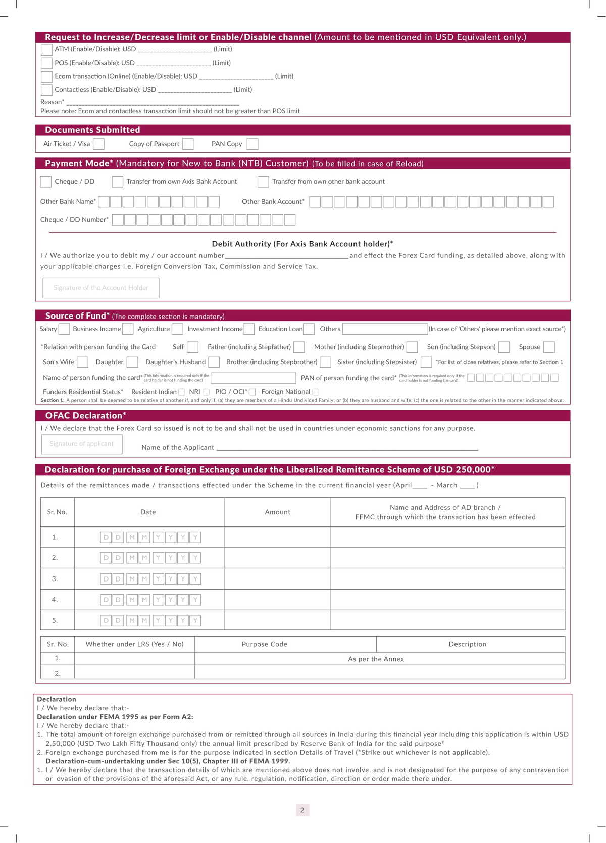 Axis Bank Forex Card Reload Refund Wallet To Wallet Transfer Form Download in PDF-2