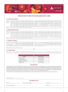 Axis Bank Gift Card Application Form Download in PDF