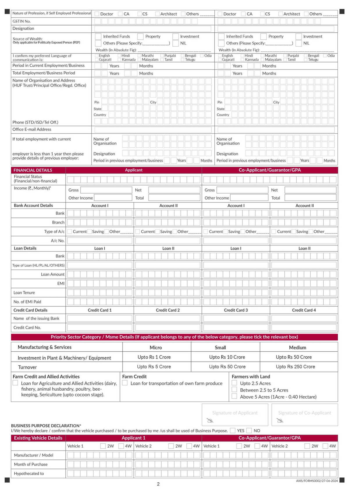 Axis Bank Individual Auto Loan Application Form Download in PDF-2