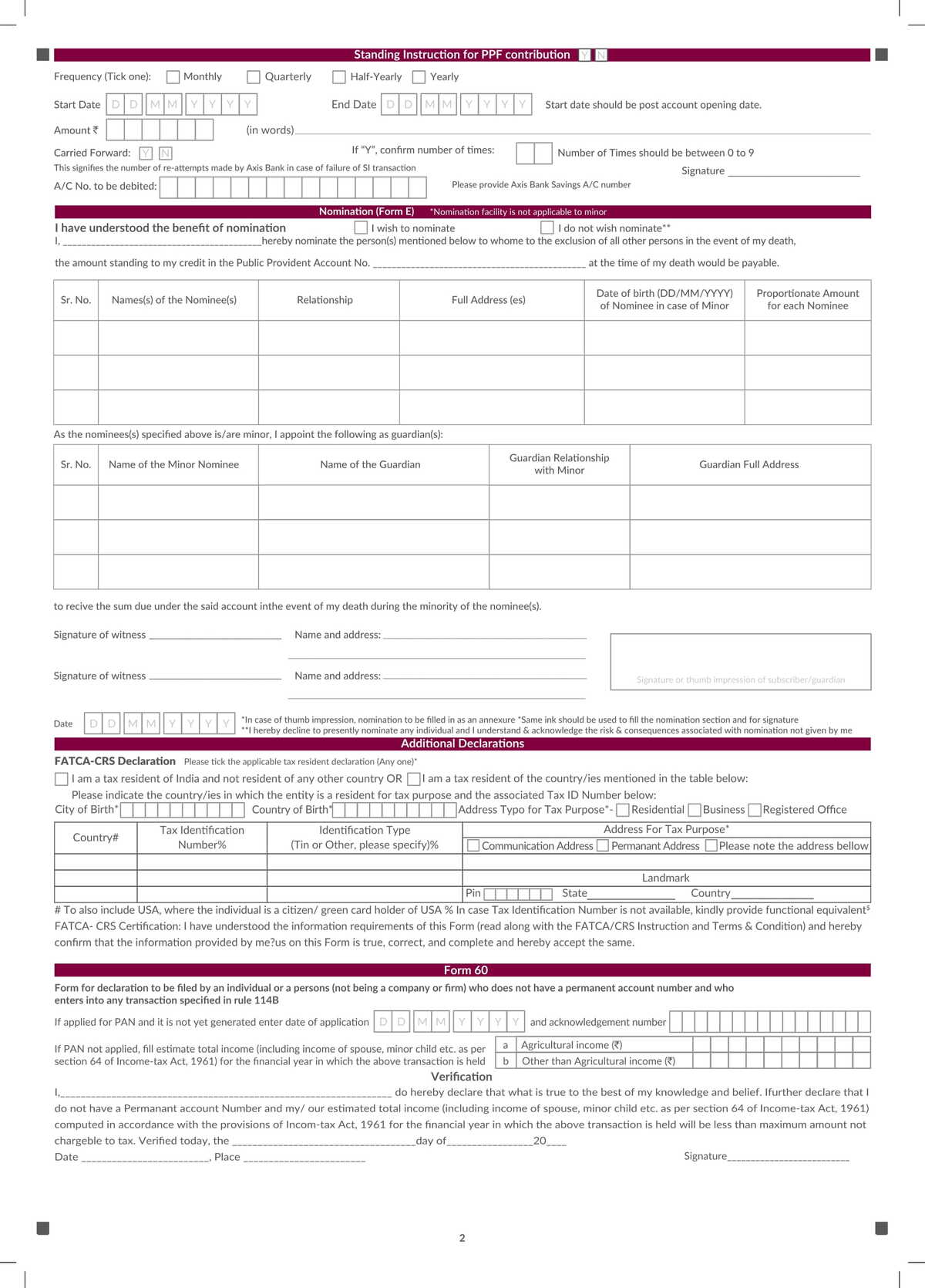 Axis Bank PPF Account Opening Form Download in PDF-2