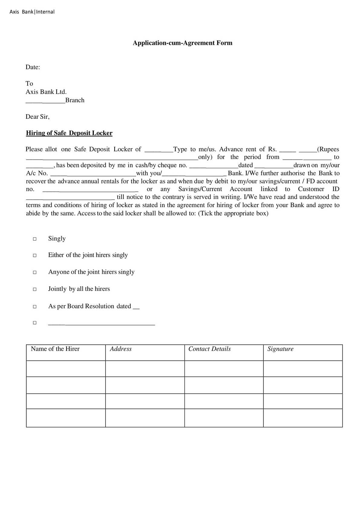 Axis Bank Safe Deposit Locker Agreement Download in PDF-01