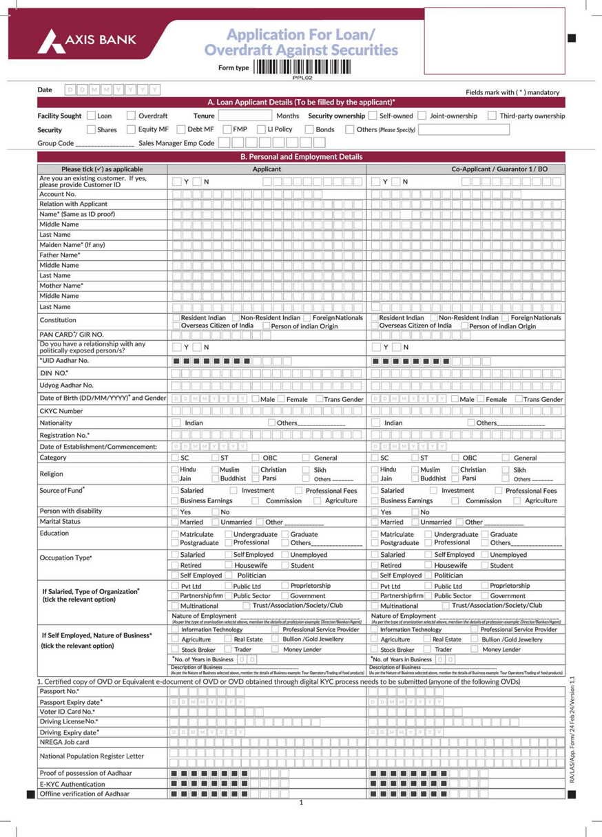 Axis Bank Securities Loan Application Form Download in PDF-01