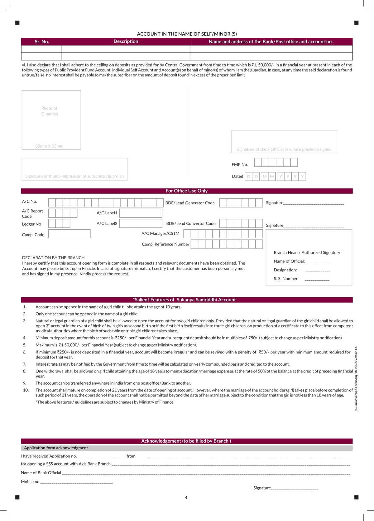 Axis Bank Sukanya Samriddhi Account Opening Form Download in PDF-4