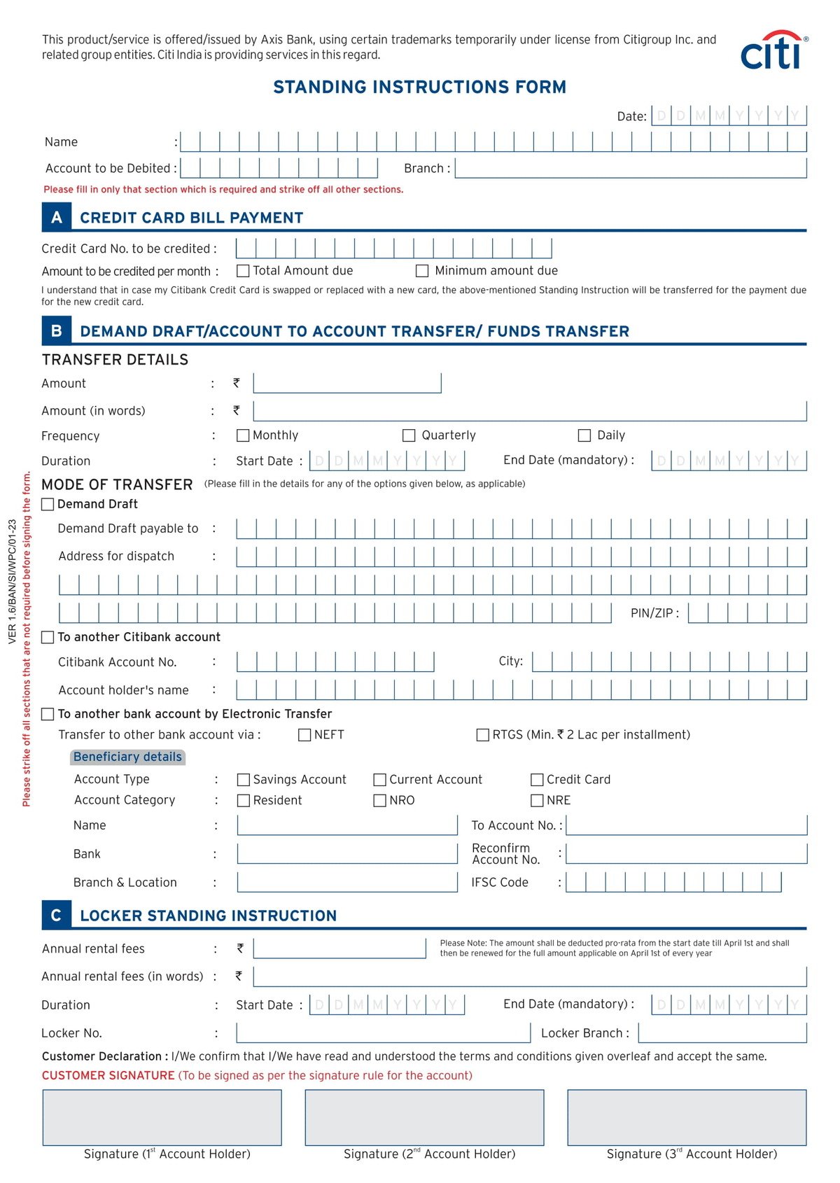 City Bank Standing Instructions Form Download in PDF-1