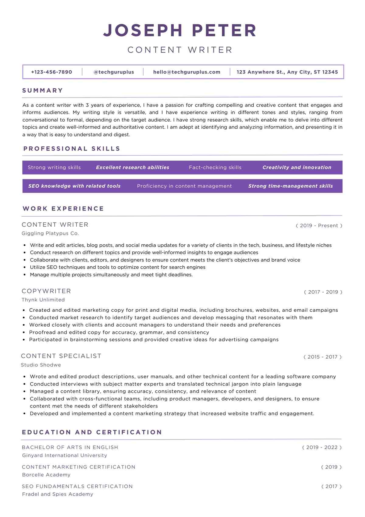 Content Writer Editable Resume Template Download in docx-9