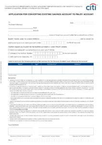 Citi Bank Conversion of Existing Savings Account to PMJDY Form Download in PDF