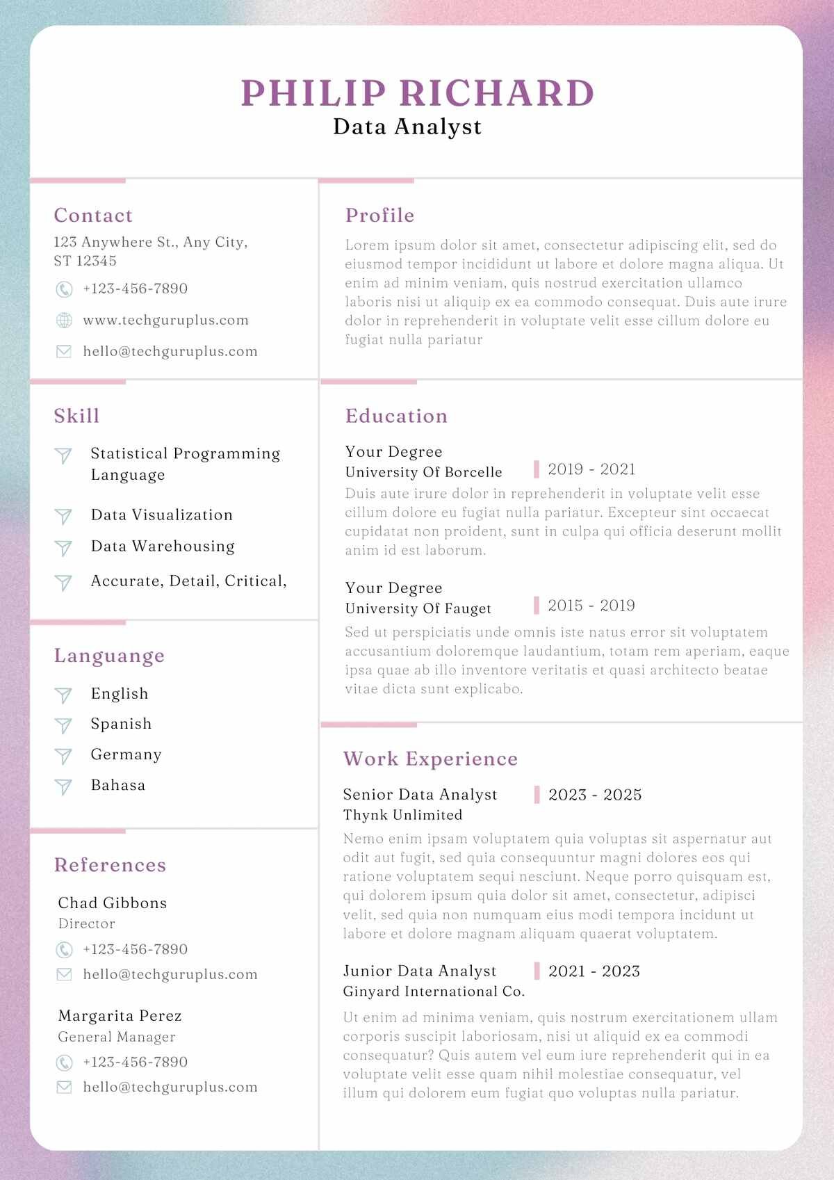 Data Analyst Editable Resume Template Download in docx-4