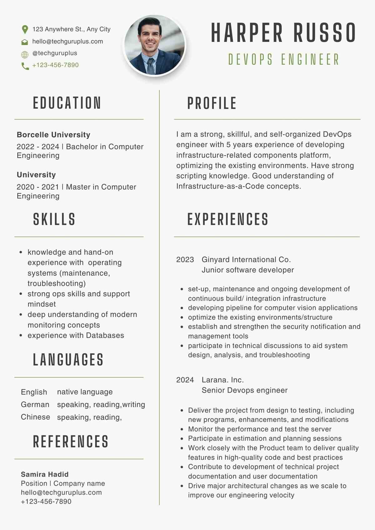 Devops Engineer Editable Resume Template Download in docx