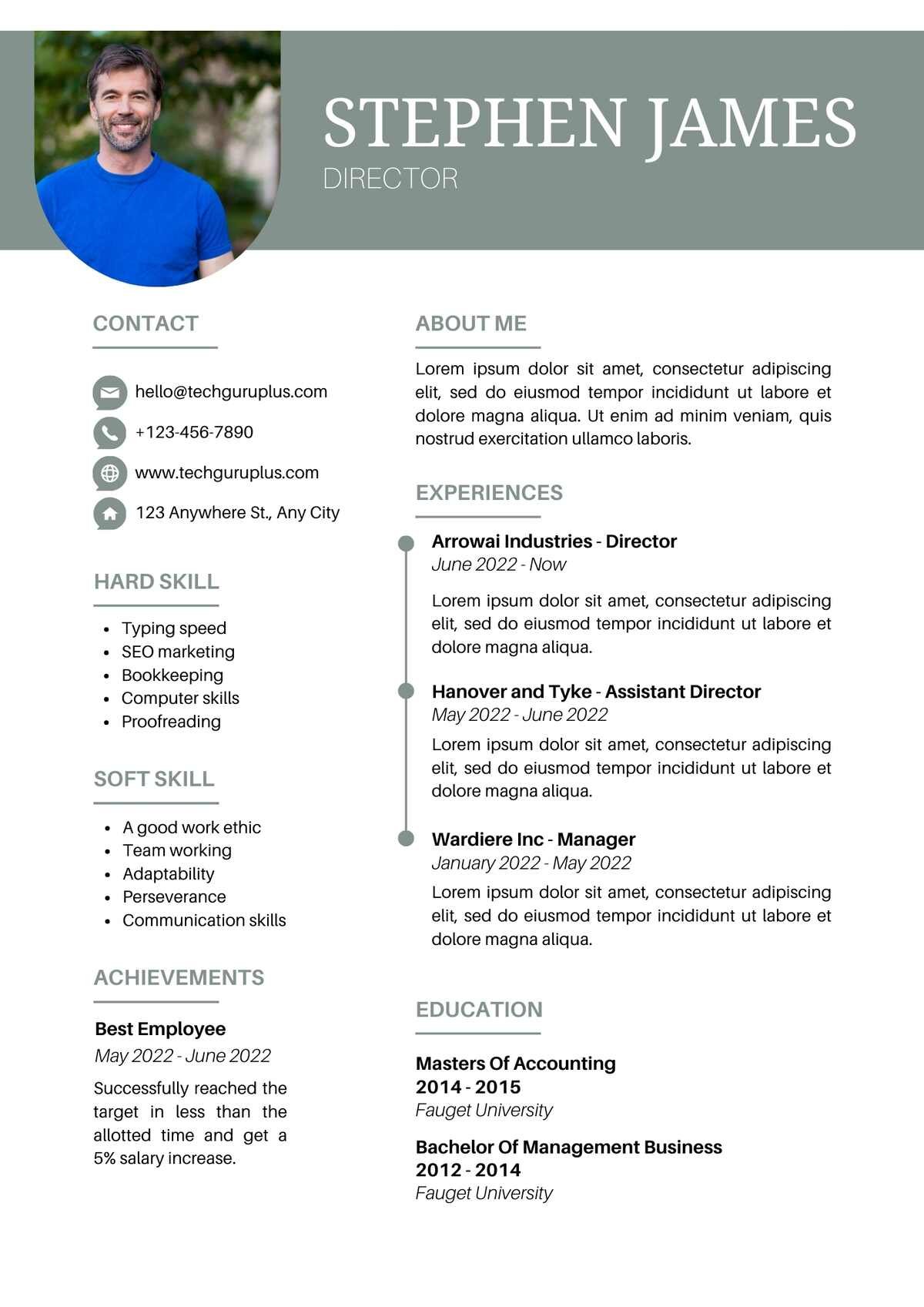 Director Editable Resume Templates Download in Docx Format