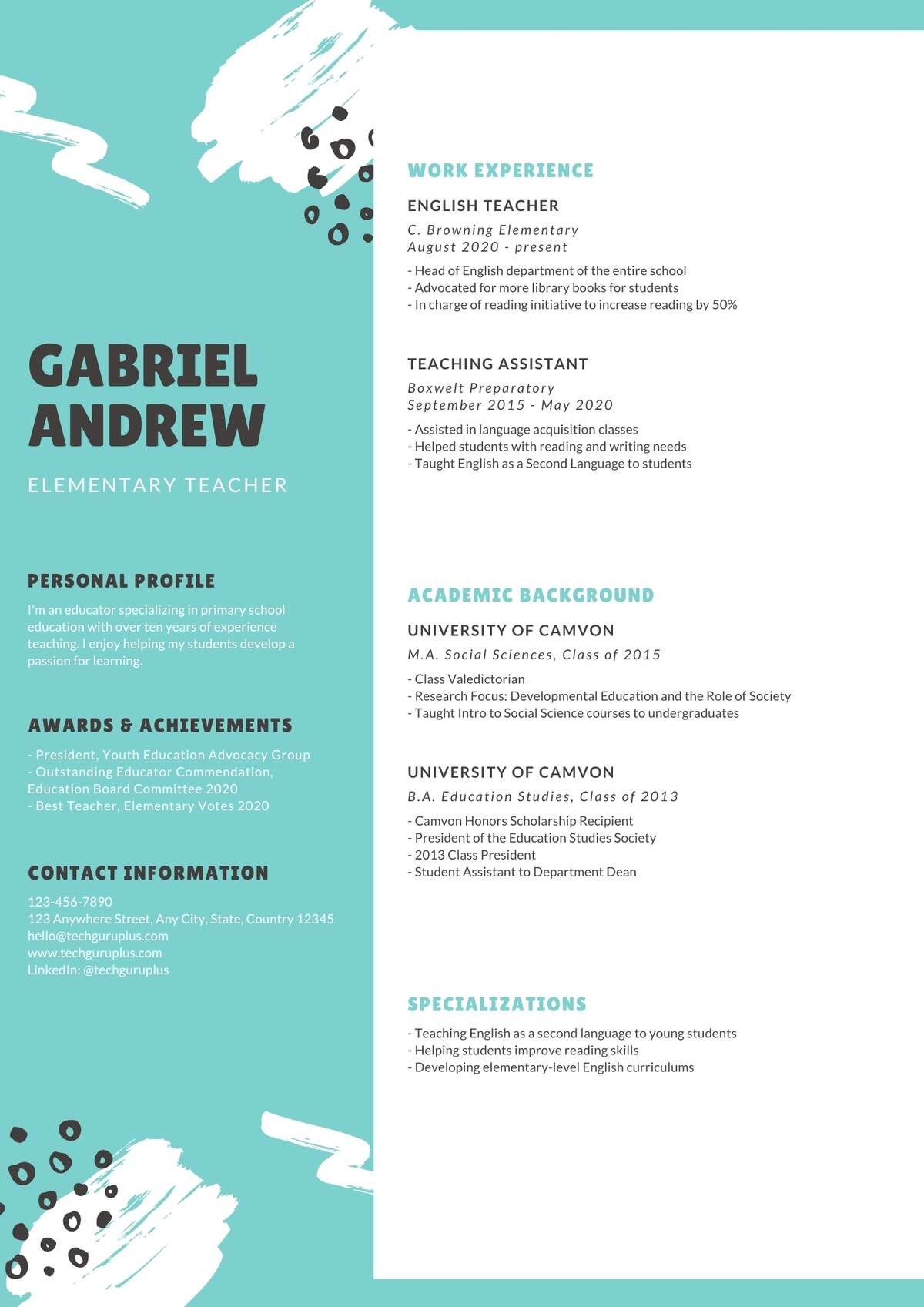 Elementary Teacher Editable Resume Template Download in docx-16