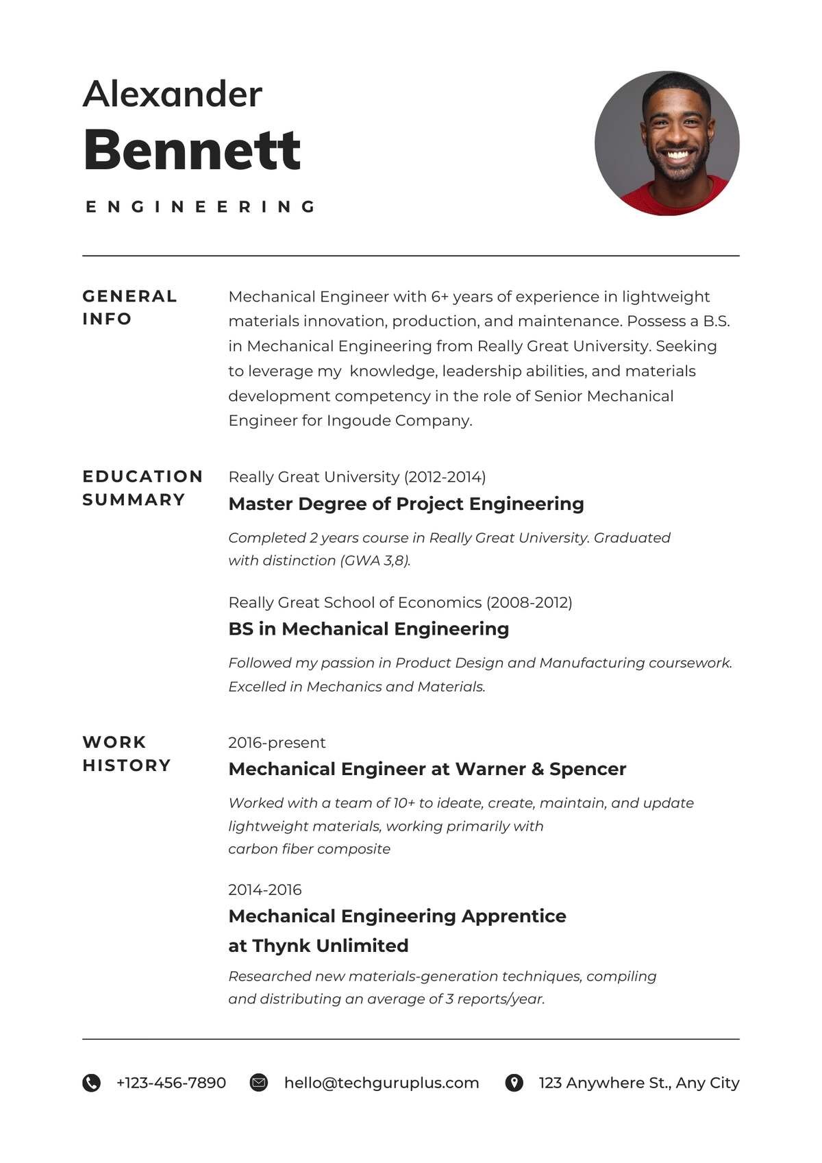 Engineer Editable Resume Template Download in docx