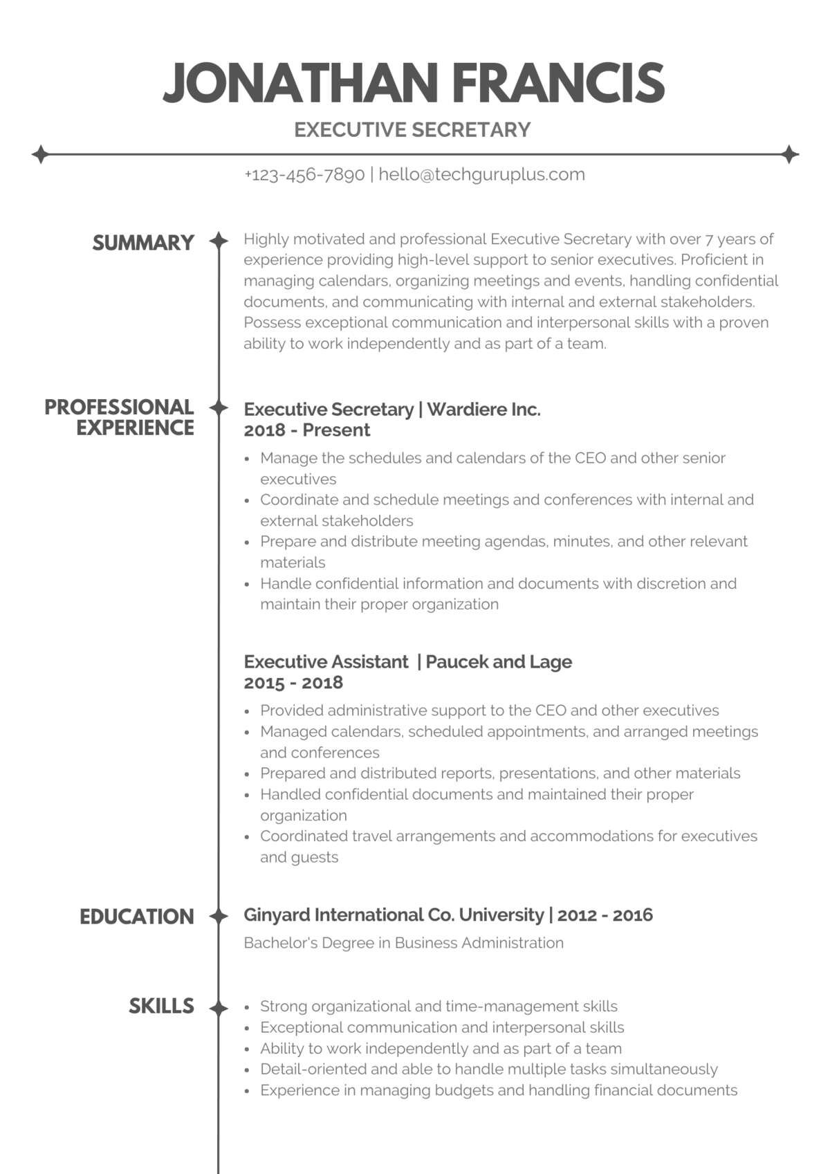 Executive Secretary Editable Resume Template Download in docx-13