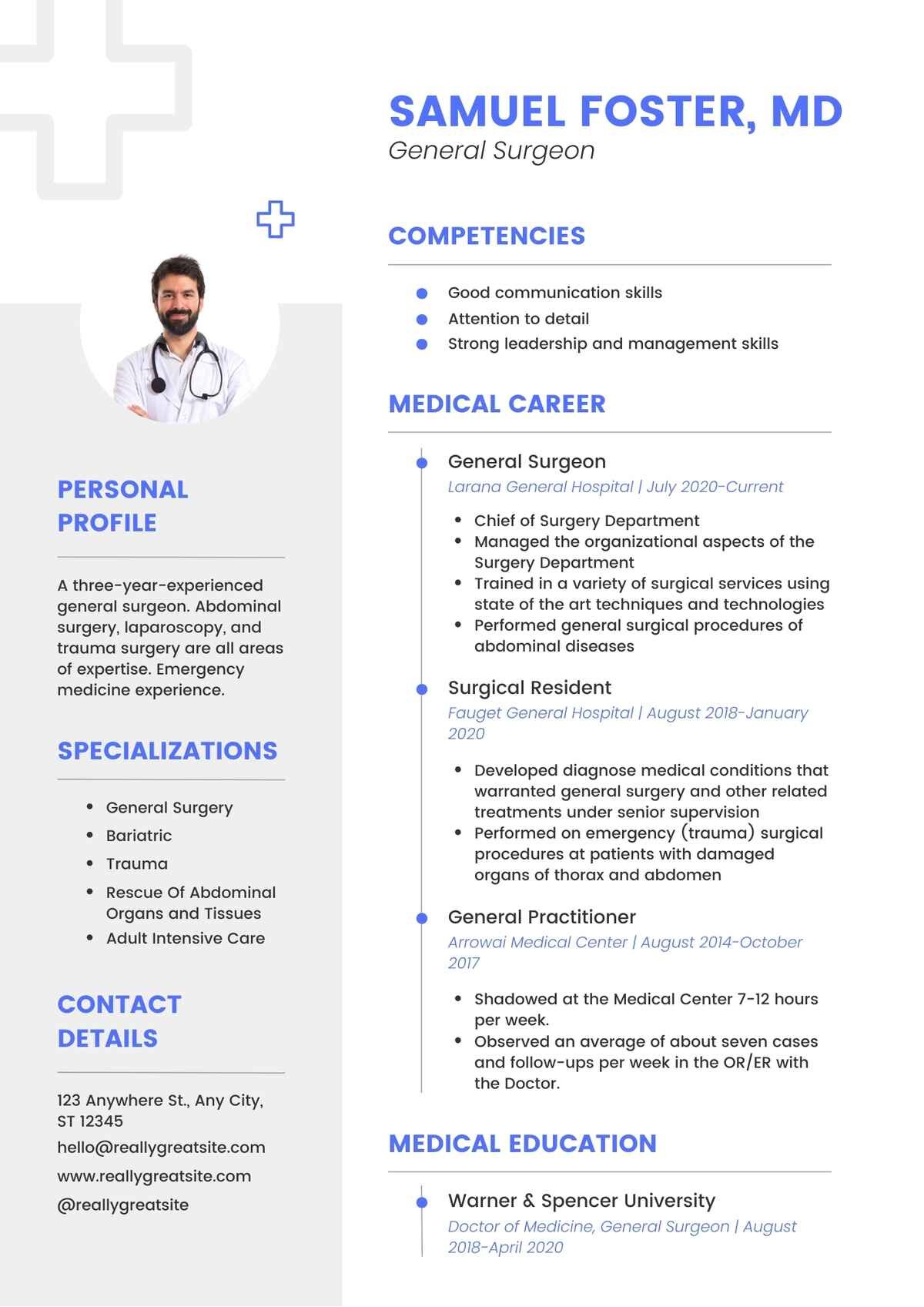 General Surgeon Editable Resume Template Download in docx-1