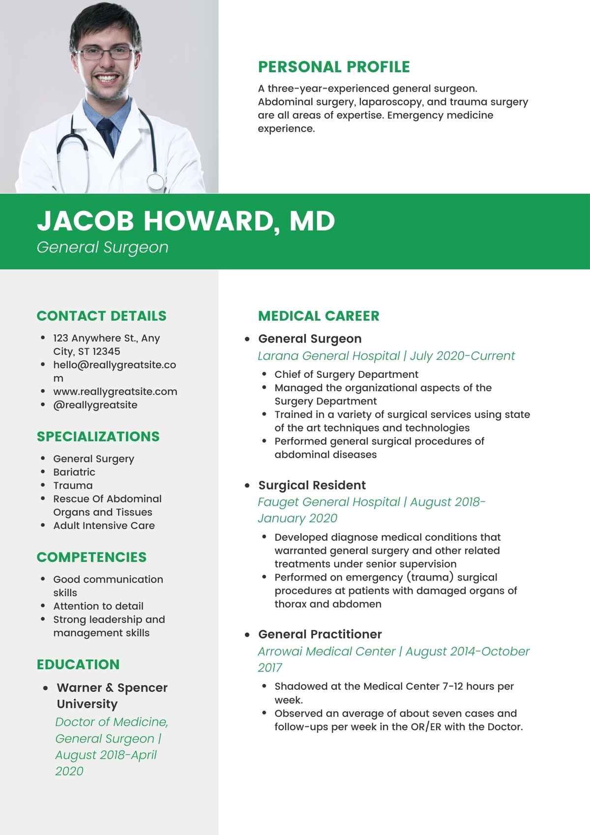 General Surgeon Editable Resume Template Download in docx-2