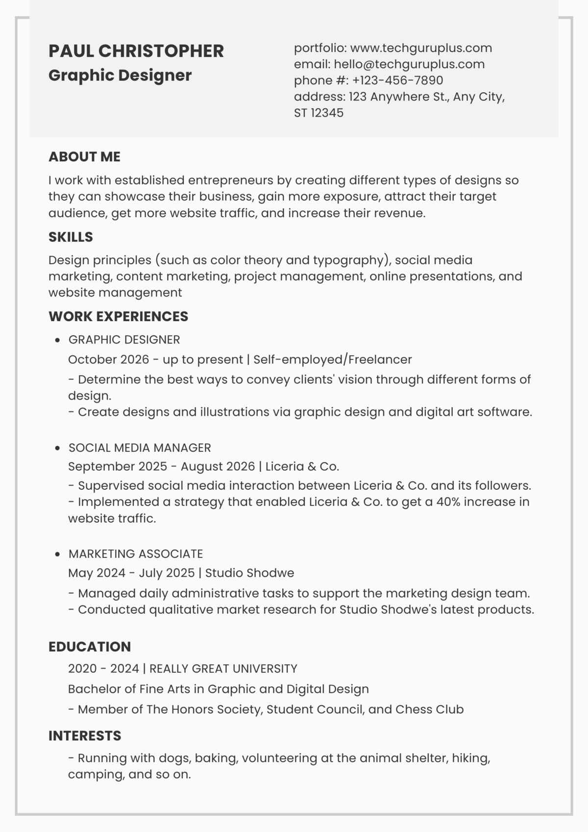 Graphic Designer Editable Resume Templates Download in Docx Format