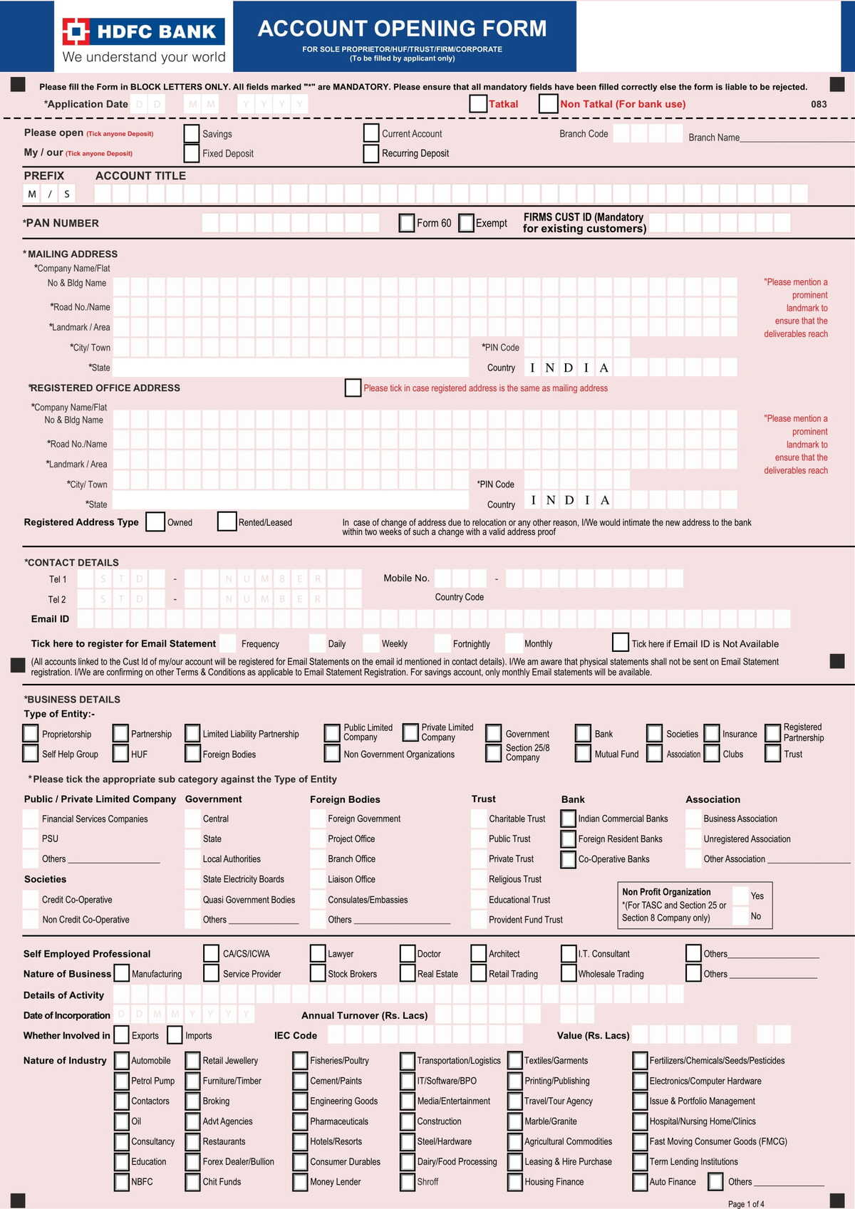 HDFC Bank Account Opening Form-1