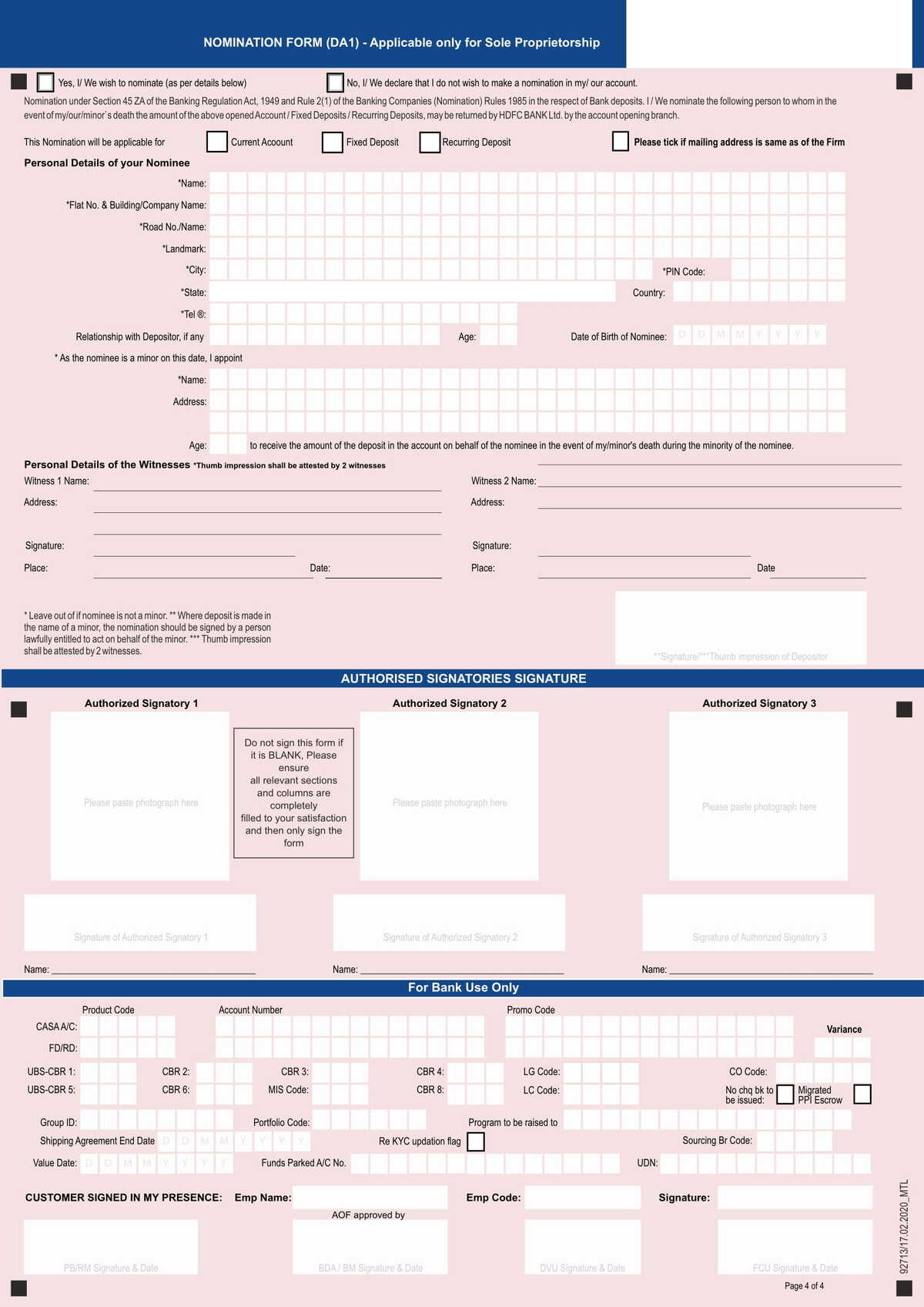 HDFC Bank Account Opening Form-4