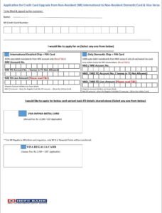 HDFC Bank Application Form for Credit Card Upgrade NR to INR Download in PDF