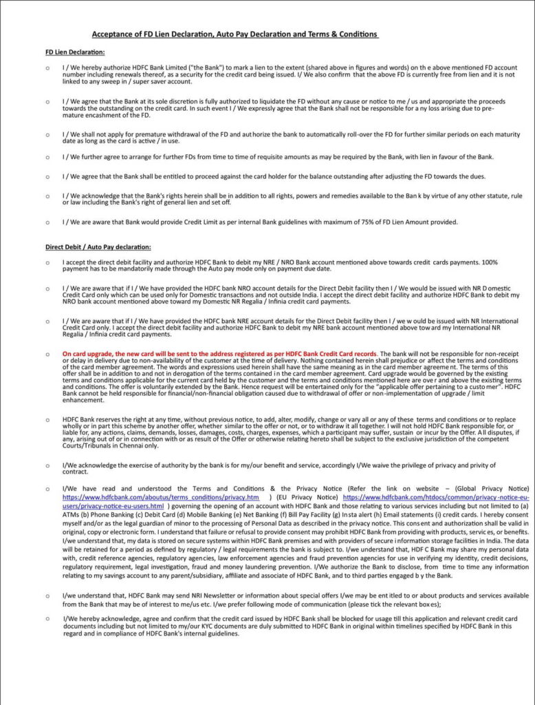 HDFC Bank Application Form for Credit Card Upgrade NR to INR Download ...