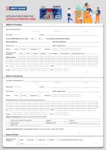 HDFC Bank Application Form for Giftplus Prepaid Card Download in PDF