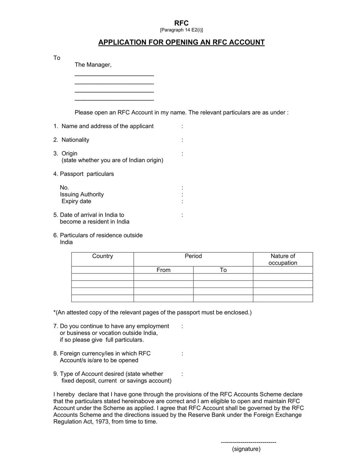 HDFC Bank Application Form for Opening an RFC Account Download in PDF