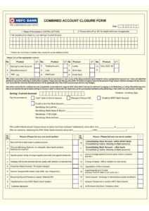 HDFC Bank Combined Account Closure Form in PDF Download