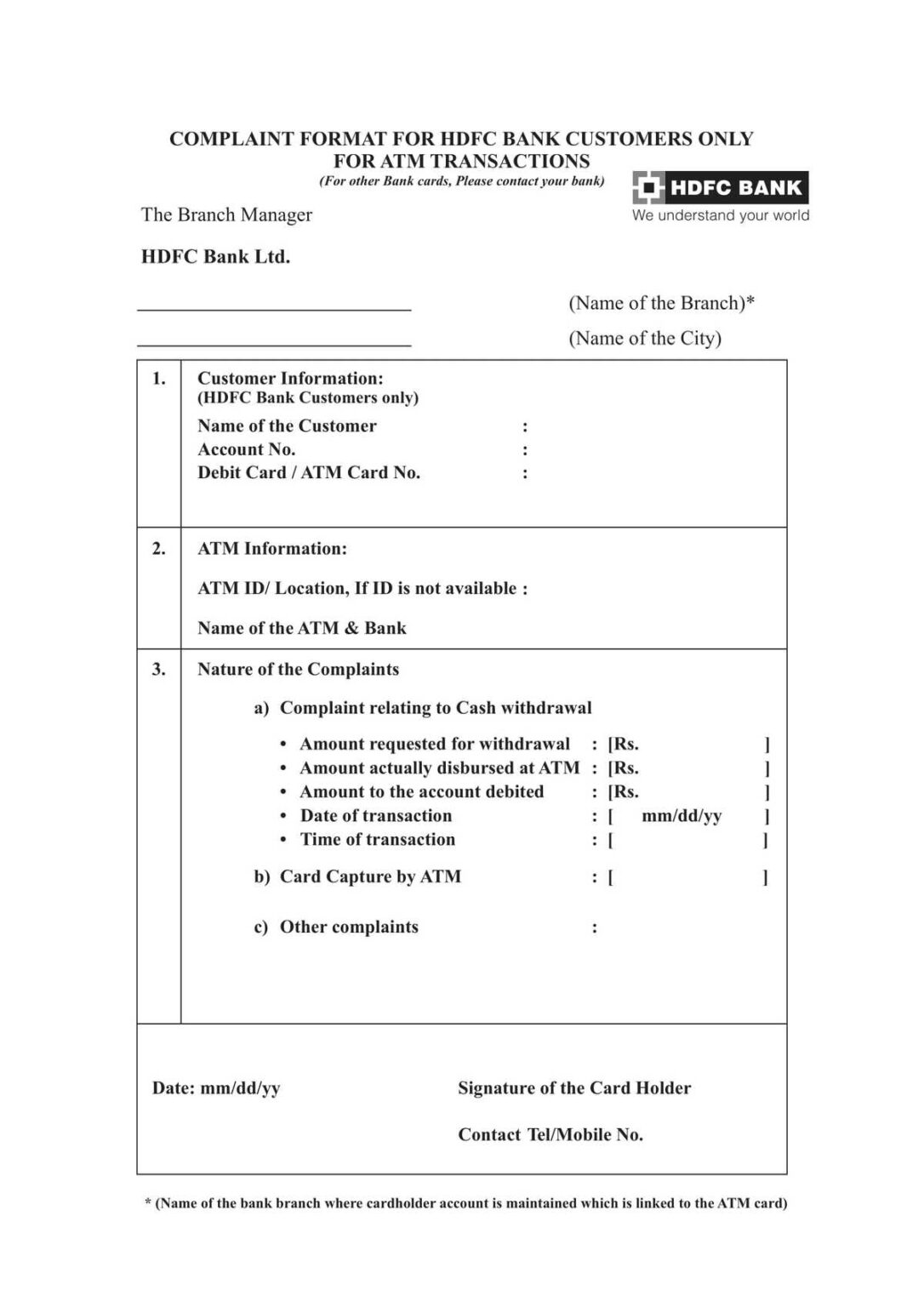 Hdfc bank safe deposit locker agreement form in pdf download