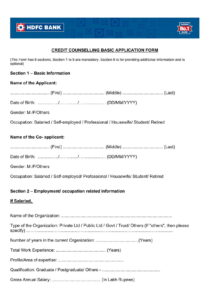 HDFC Bank Credit Counselling Basic Application Form Download in PDF