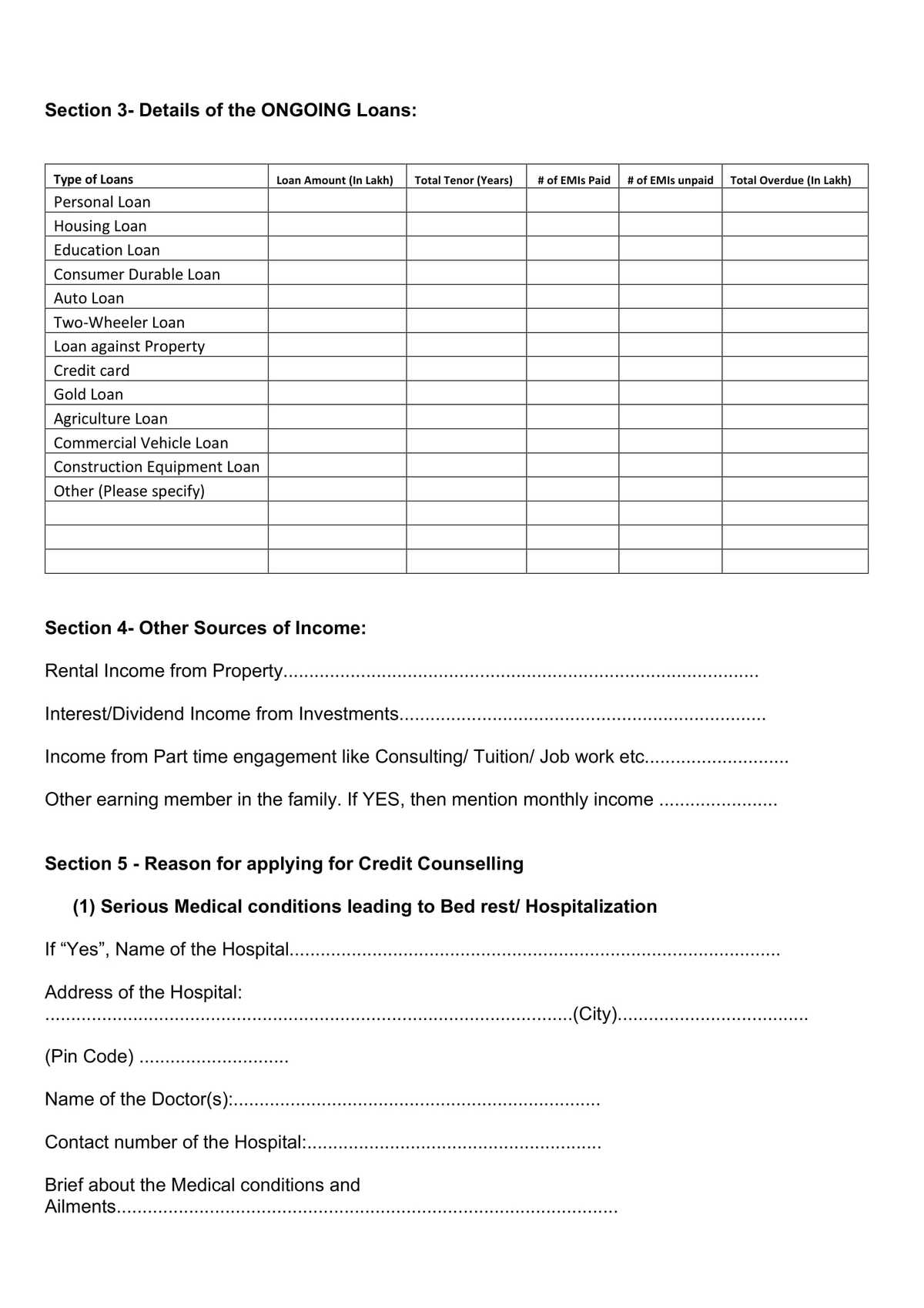 HDFC Bank Credit Counselling Basic Application Form-3