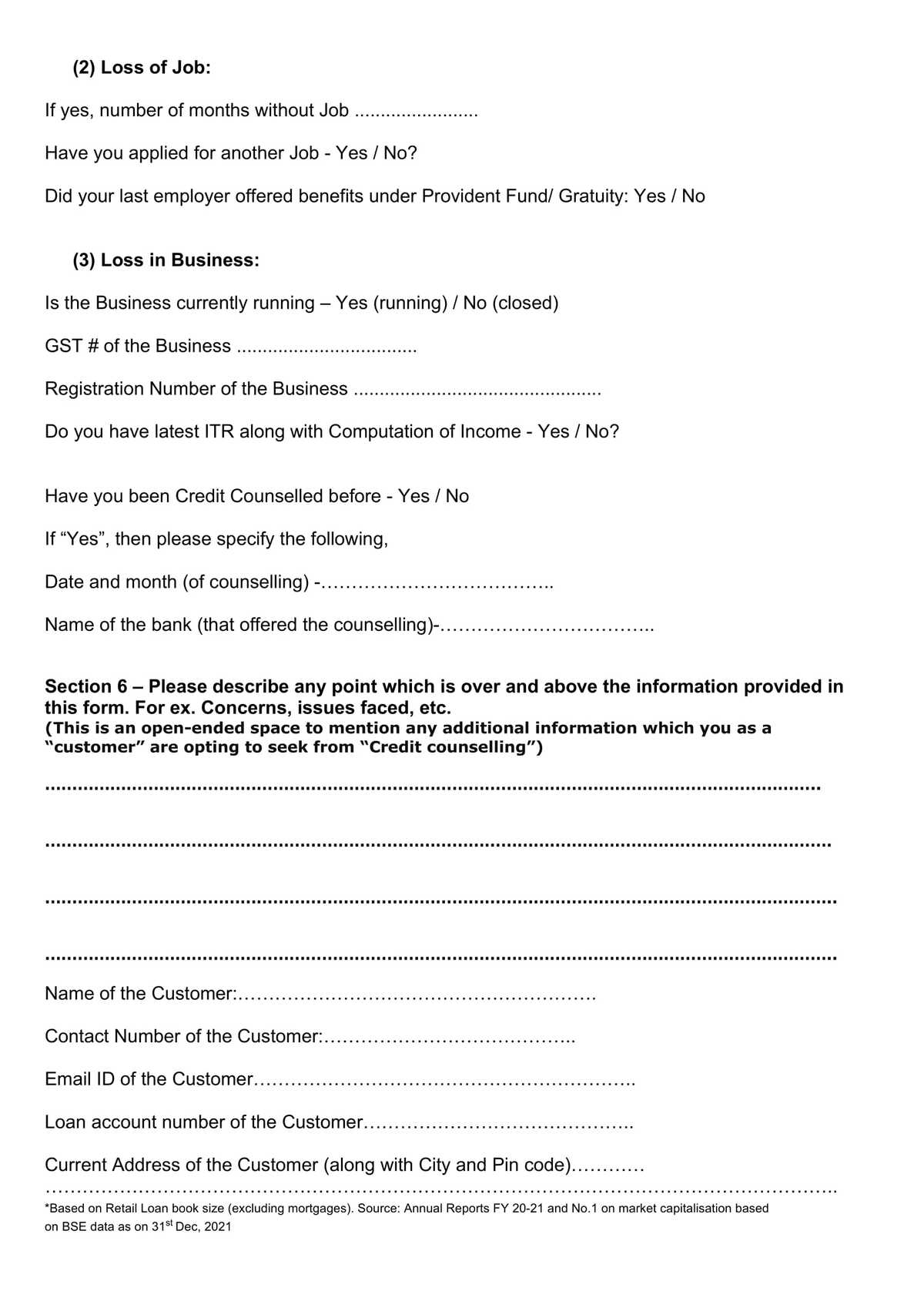 HDFC Bank Credit Counselling Basic Application Form-4