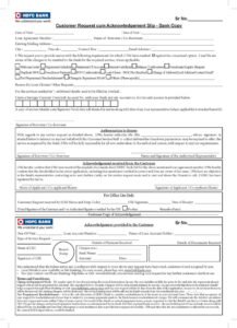 HDFC Bank Customer Request Cum Acknoledgement Form Download in PDF