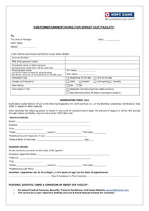 HDFC Bank Customer Undertaking Form For Sweep Out Facility Download in PDF