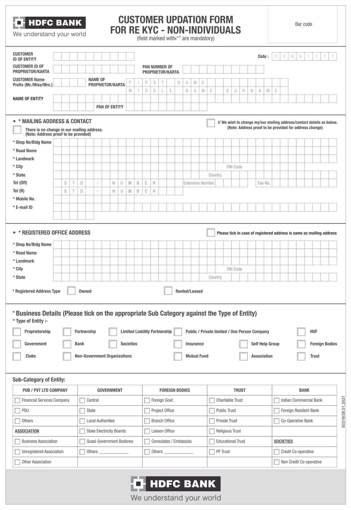 HDFC Bank Customer Updation Form for RE KYC-01