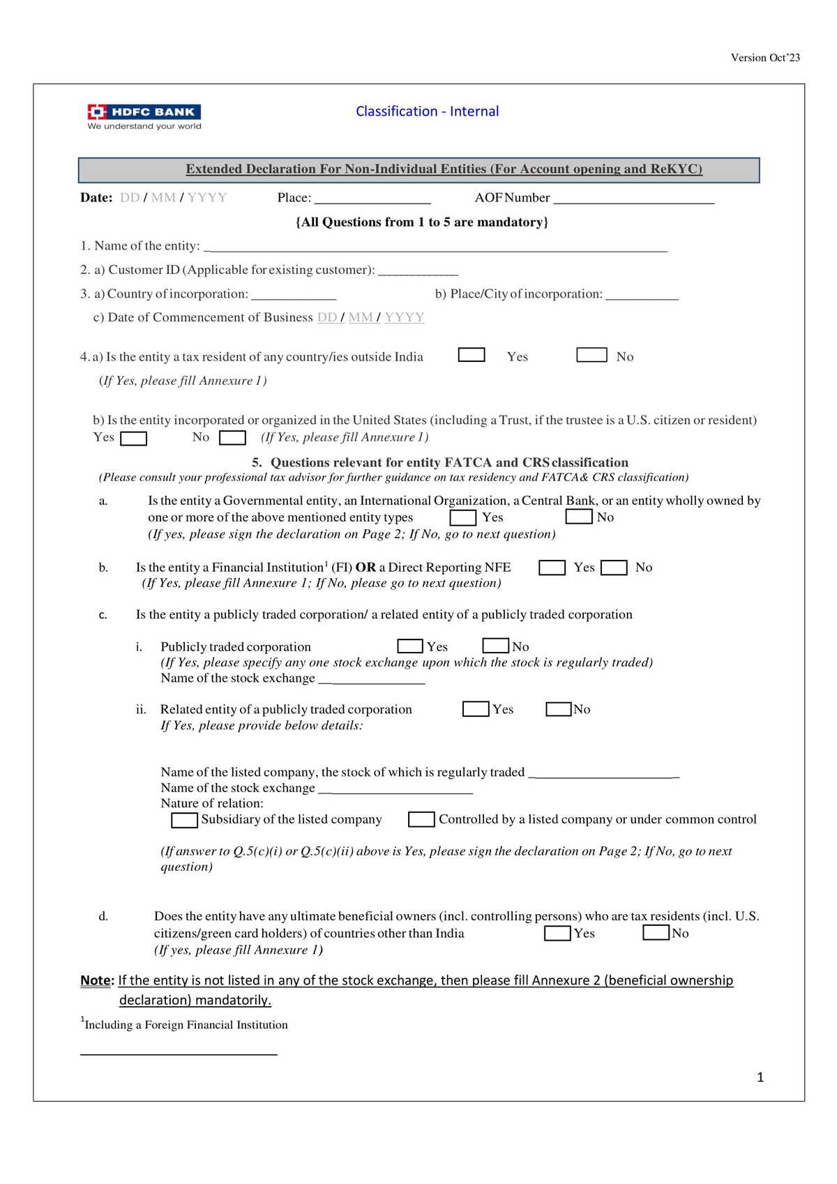 HDFC Bank Customer Updation Form for RE KYC-05