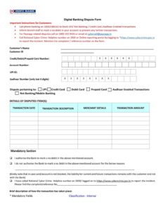 HDFC Bank Digital Banking Dispute Form Download in PDF