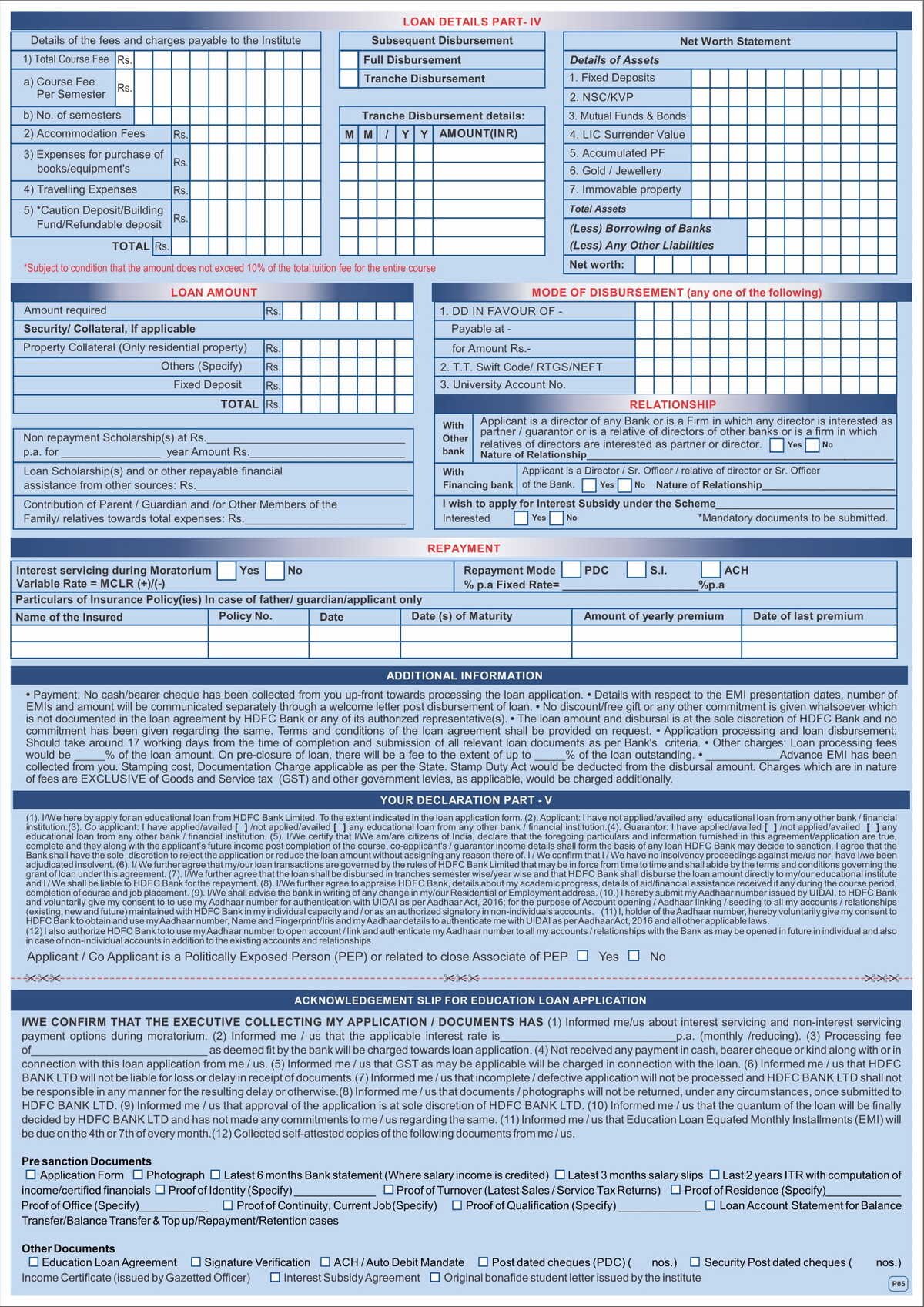 HDFC Bank Education Loan Application Form-5