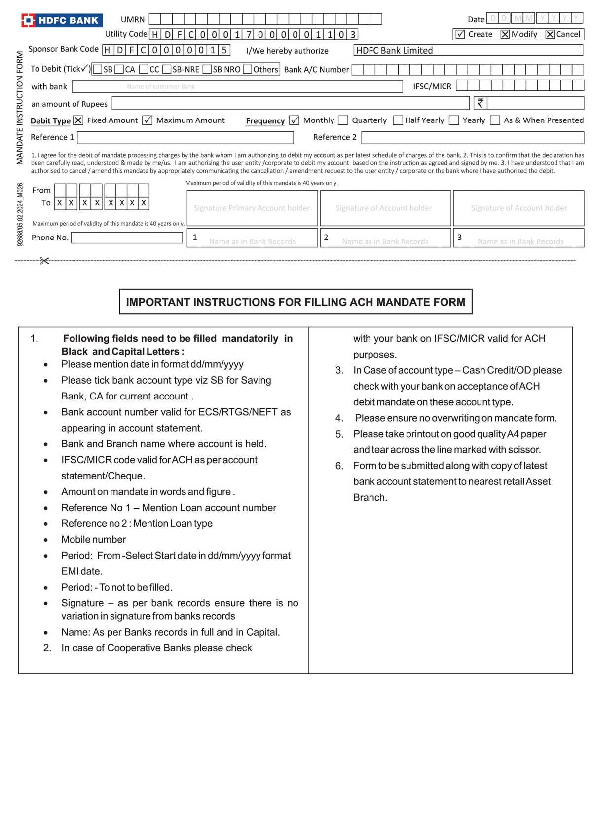 HDFC Bank Filling ACH Mandate Form-1