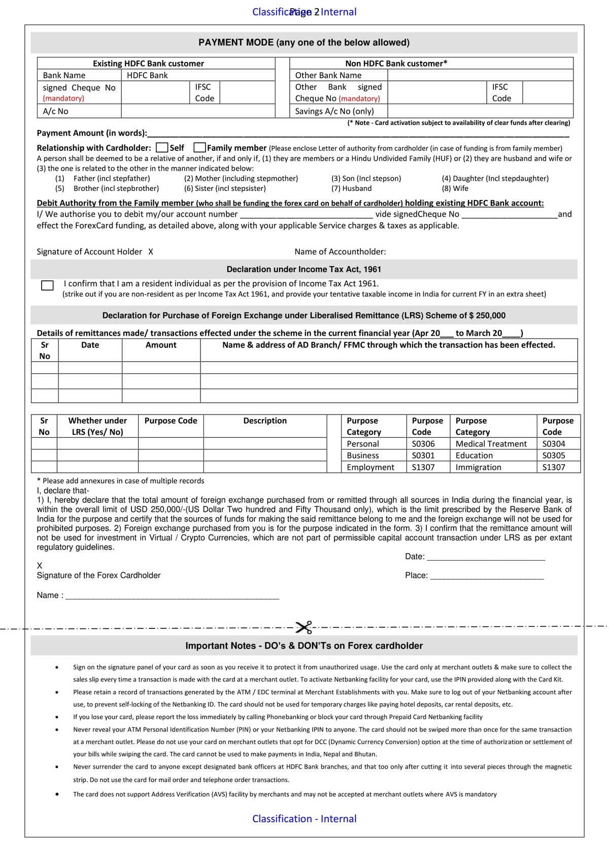 HDFC Bank Forexcard-Reload Form-2