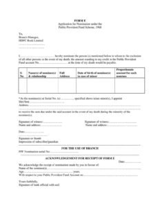 HDFC Bank Form E Application for Nomination Under the PPF Scheme, 1968 in PDF Download