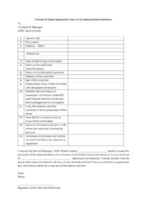 HDFC Bank Format of Claim Applicaton Form From To Be Obtained From Nominee in PDF Download